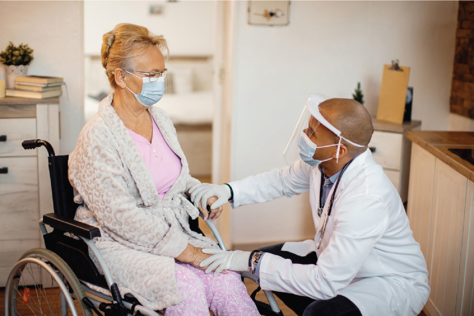 Caregiver accompanying a client to a medical appointment
